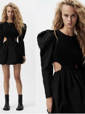 Source Unknown Black Puff-Sleeve Cutout Mini Dress